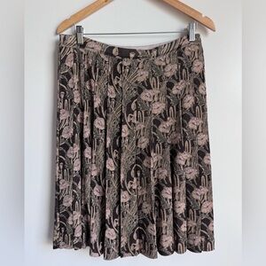 Tory Burch Tilly Skirt Womens Large Metallic Brown Floral Pleated Ribbed Pullon‎